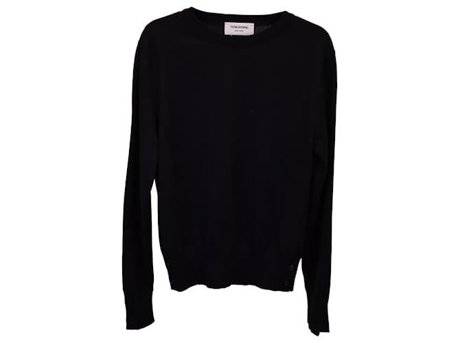 Pullover girocollo Thom Browne in lana merino nera Nero
