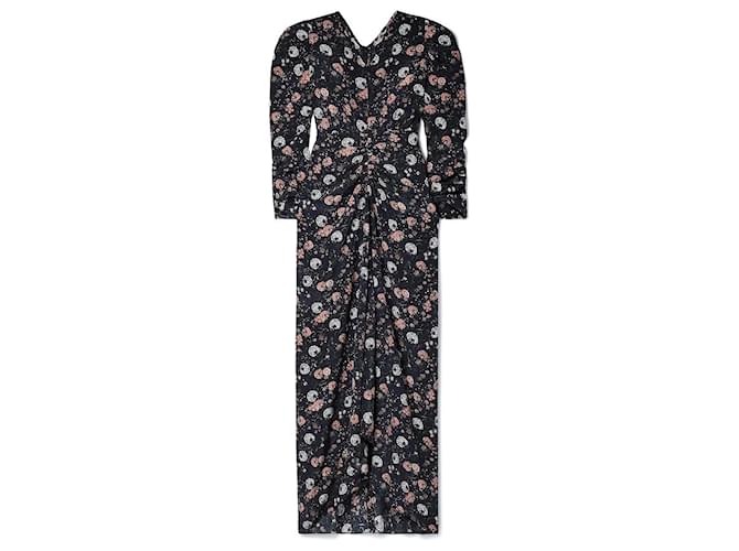 Abito in seta stampa floreale Albini di Isabel Marant Midnight Blu navy