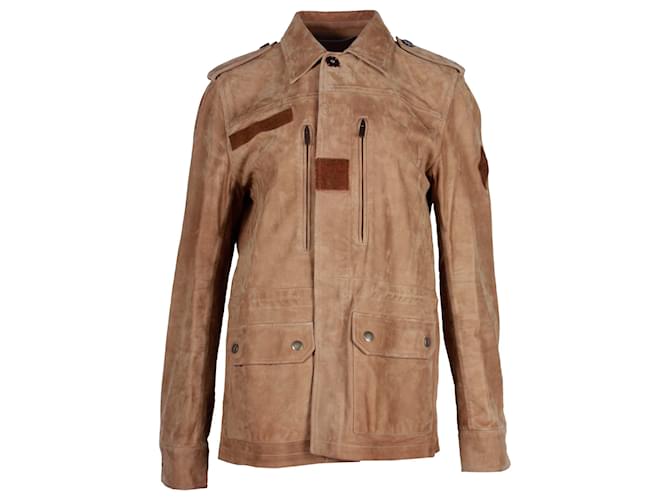 Giacca Utility Saint Laurent in pelle scamosciata marrone