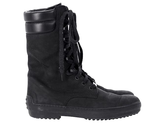 Tod's Anfibi stringati Tods' in pelle scamosciata nera Nero