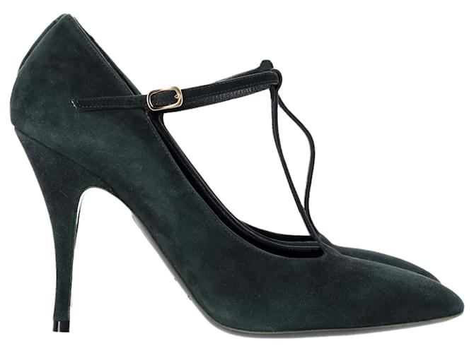 Décolleté Rochas Green con cinturino a T in pelle scamosciata verde