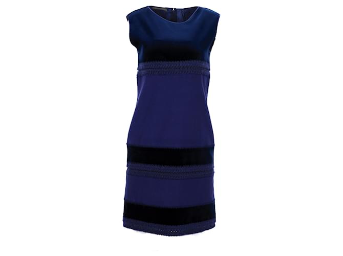 Abito tubino senza maniche Alberta Ferretti Colorblock in lana Blu