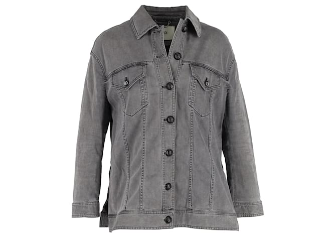 Giacca trucker decorata Fendi in denim di cotone grigio