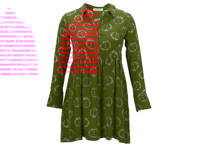 Mini abito con stampa floreale del segno della pace di Sandro Paris in seta rossa Rosso