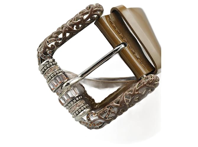 Orciani Cintura di Charol Marrón con Hebilla Metálica Marrone