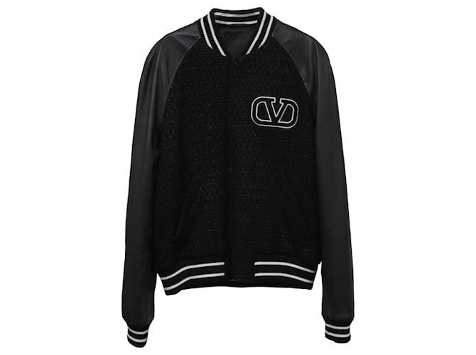 Valentino Garavani Giubbotto bomber Valentino in tweed nero e pelle