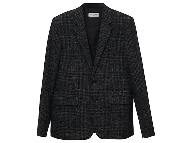 Blazer a quadri Saint Laurent in lana nera Nero