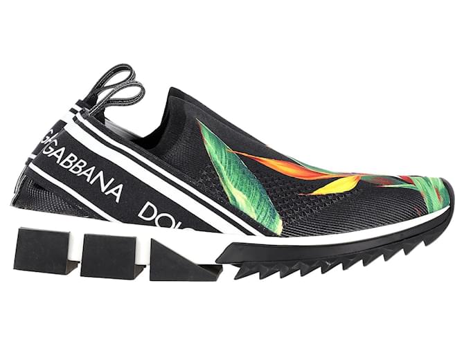 Sneakers Slip-On Dolce & Gabbana Sorrento 'Bird of Paradise' in tela elasticizzata nera Nero