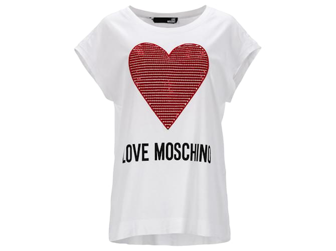 T-shirt Love Moschino con dettaglio cuore in cotone bianco