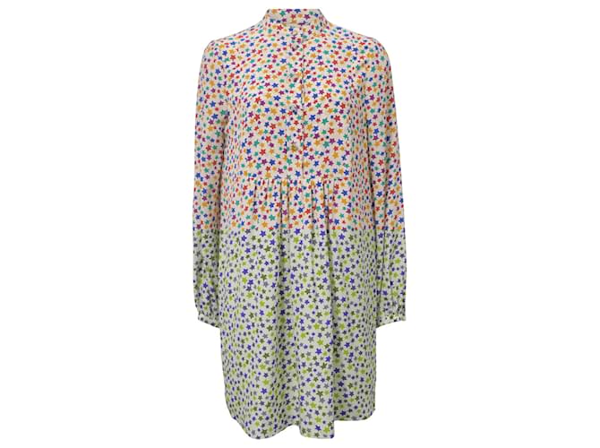 Abito chemisier Saint Laurent con stampa stelle in seta multicolore