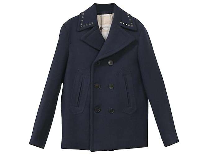 Caban con petto foderato Rockstud Valentino Garavani in lana Blu Navy