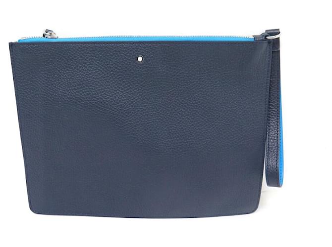 NUOVA BORSA MONTBLANC MEISTERSTUCK SOFT GRAIN MY OFFICE 124118 POUCH BAG Blu navy