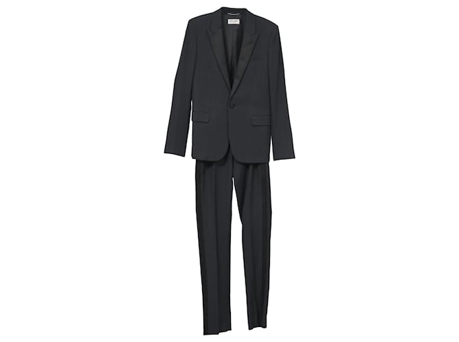 Abito Saint Laurent con revers a lancia in lana Blu Navy Nero