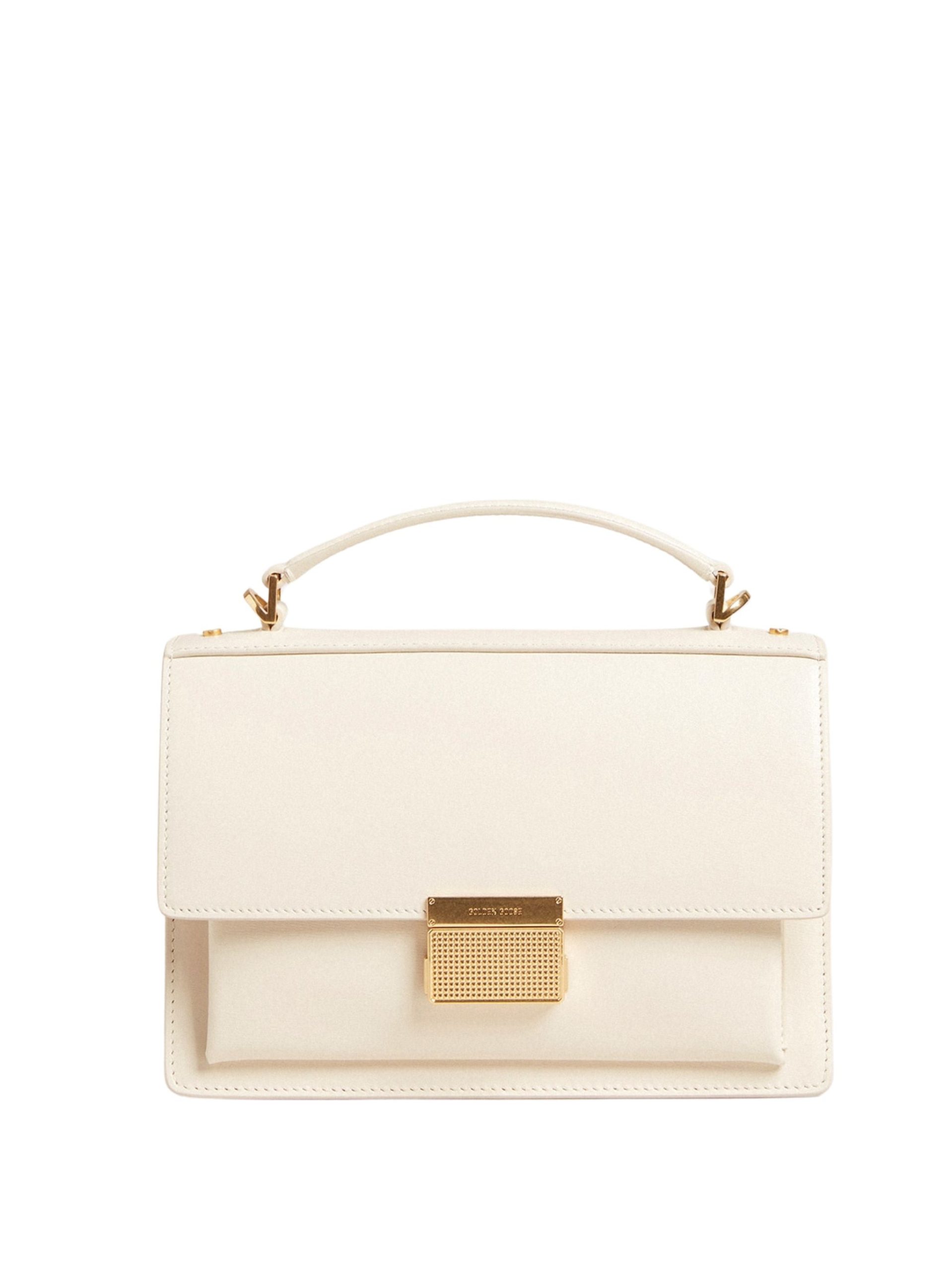 Borsa Venezia corpo in pelle palmellato dettagli in metallo oro Bianco