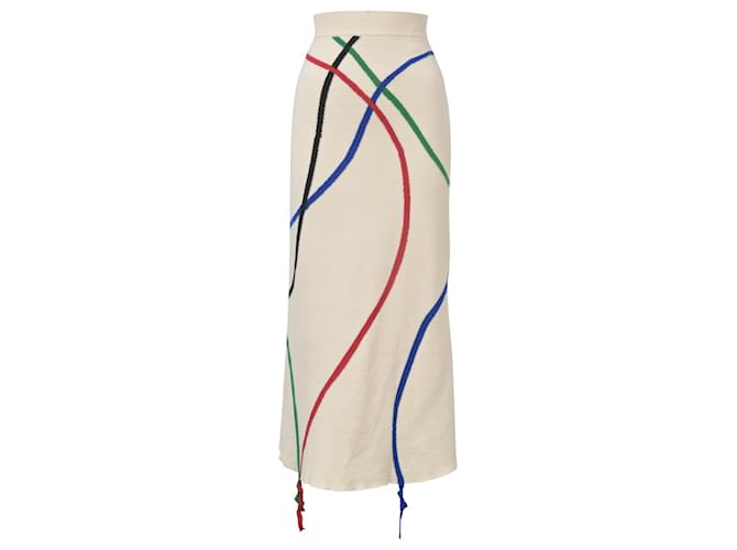 Gonna midi svasata Loewe Intarsia con stampa multicolore in lana bianca Bianco Crudo