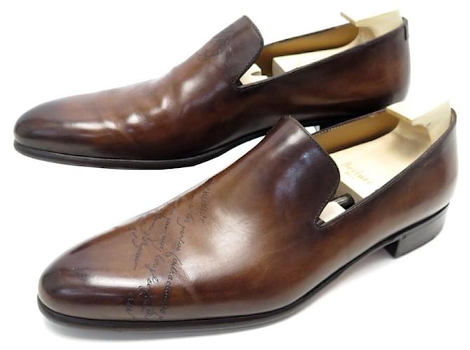 BERLUTI SCARPE CORSIVO CIOTTOLO SCRITTO 9.5 43.5 MOCASSINI + SCARPE SCARPE Marrone