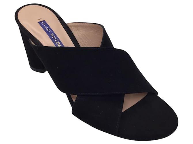 Stuart Weitzman Sandali in pelle scamosciata con cinturino incrociato nero