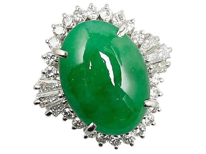 & Other Stories Anello LuxUness in platino con diamanti e giada Anello in metallo in condizioni eccellenti Argento