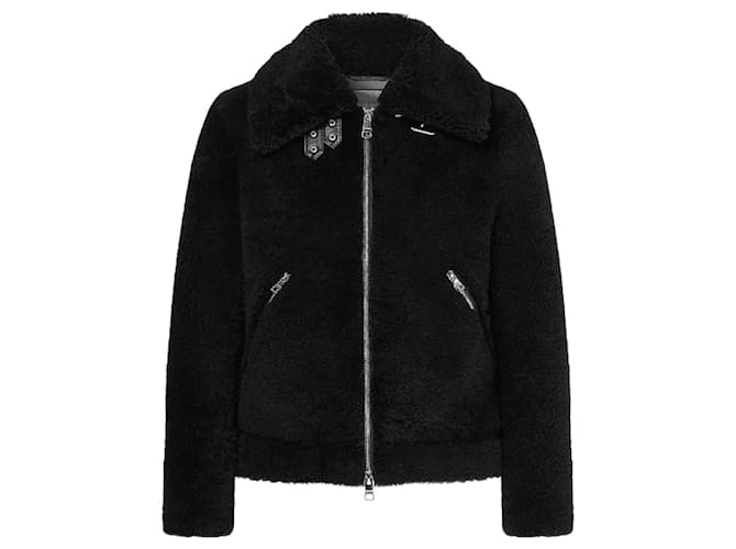 Tommy Hilfiger Giacca in pelle nera in shearling elevato Nero