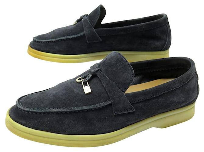 Scarpe Loro Piana mocassini charm estivi camminata 36 pelle scamosciata nera Nero