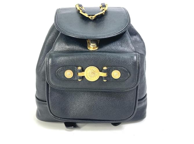Zaino vintage in pelle nera Versace Nero