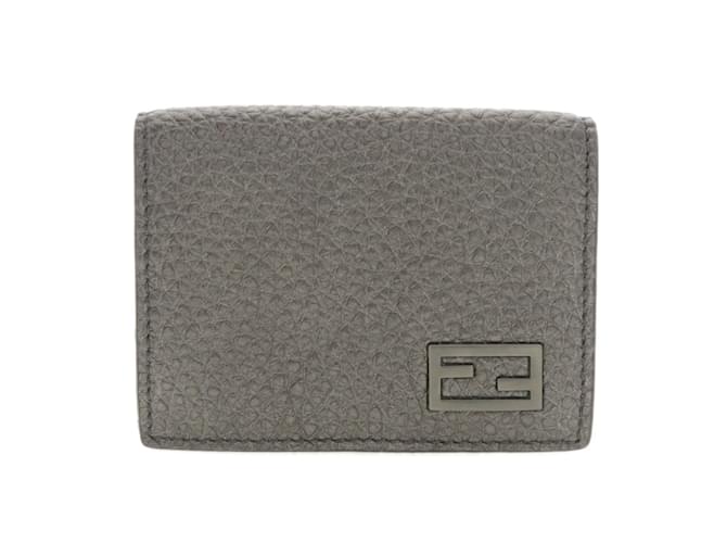 Portafoglio bi-fold in pelle di vitello grigia Fendi Marrone