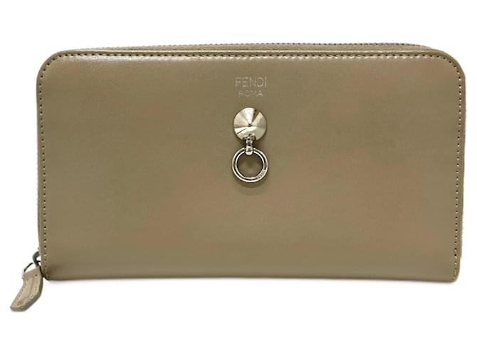 Portafoglio lungo in pelle beige Fendi