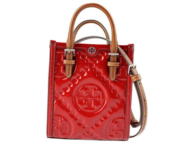 Borsa a mano Tory Burch T Monogram Mini Puffy Tote Marrone Rosso