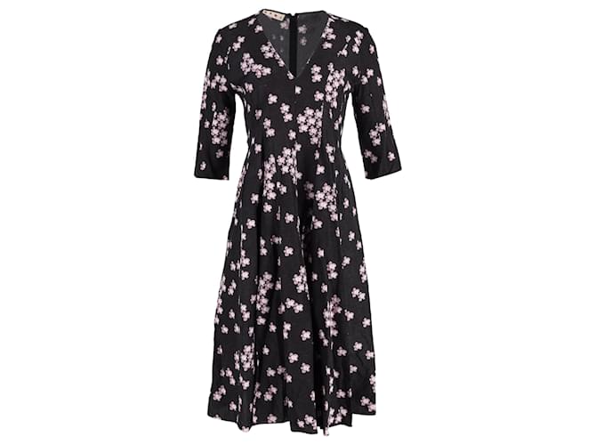 Abito midi floreale Marni in jacquard nero con scollatura a V