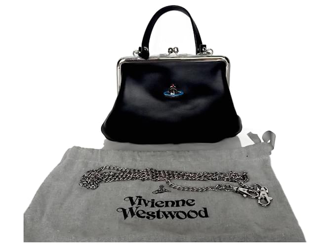 Borsa iconica in morbido cuoio nero di Vivienne Westwood con catena removibile