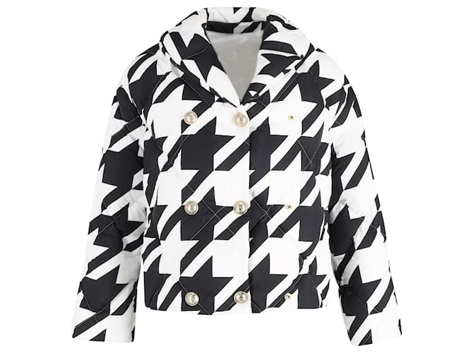 Giacca Puffer Houndstooth Balmain in poliestere nero