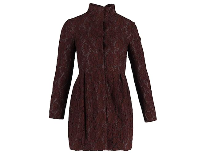 Abito Mini in Pizzo Valentino Garavani in Cotone Borgogna Rosso Bordò