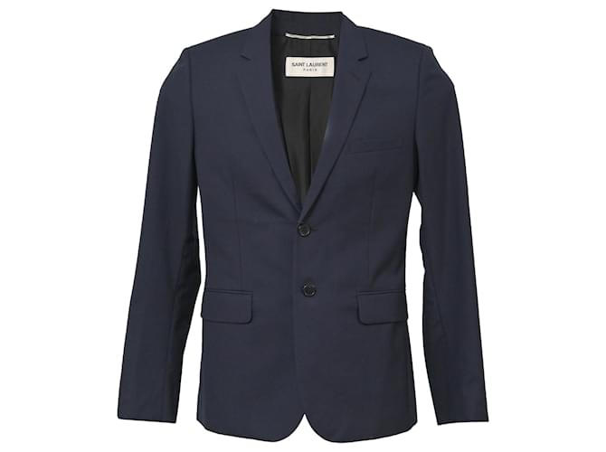 Blazer a un bottone in lana blu navy di Saint Laurent
