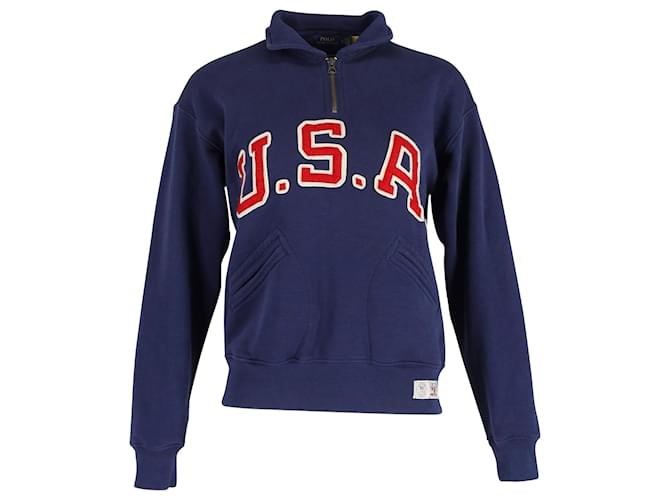 Polo Ralph Lauren Felpa con Zip a Quarto Team USA in Cotone Blu