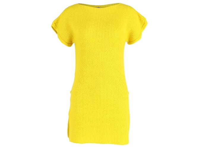 Abito in lana gialla lavorato a uncinetto Hermès Mini con spacco laterale Giallo