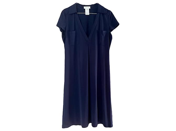 Céline Abito midi CELINE con scollo a V 40/42 in jersey di seta blu navy