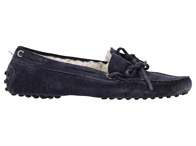 Mocassini in suede blu navy foderati in pelliccia Tod's