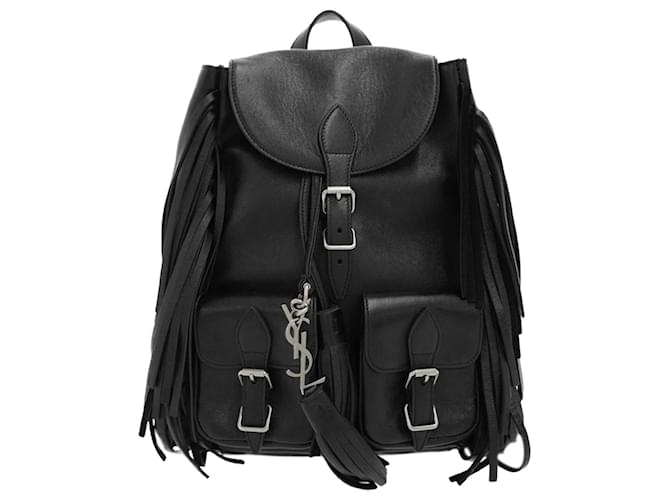 Zaino in pelle nera con frange Yves Saint Laurent Nero