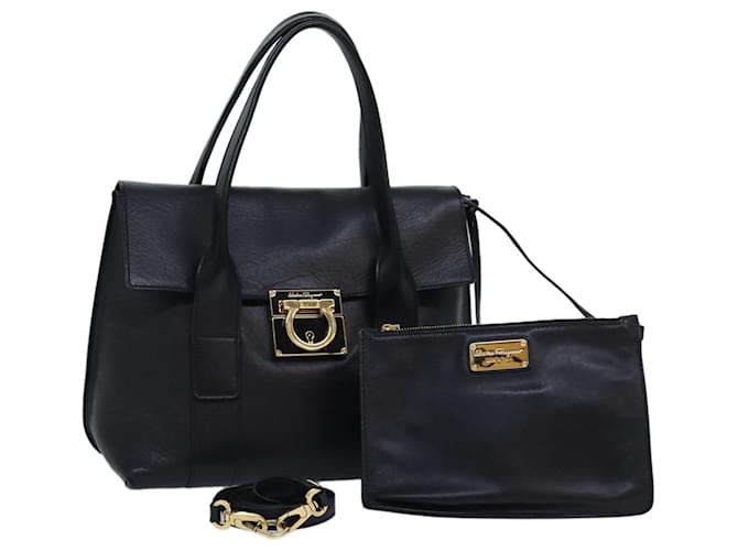 Borsa a spalla Gancini in pelle Salvatore Ferragamo 2way nera Auth 84235 Nero