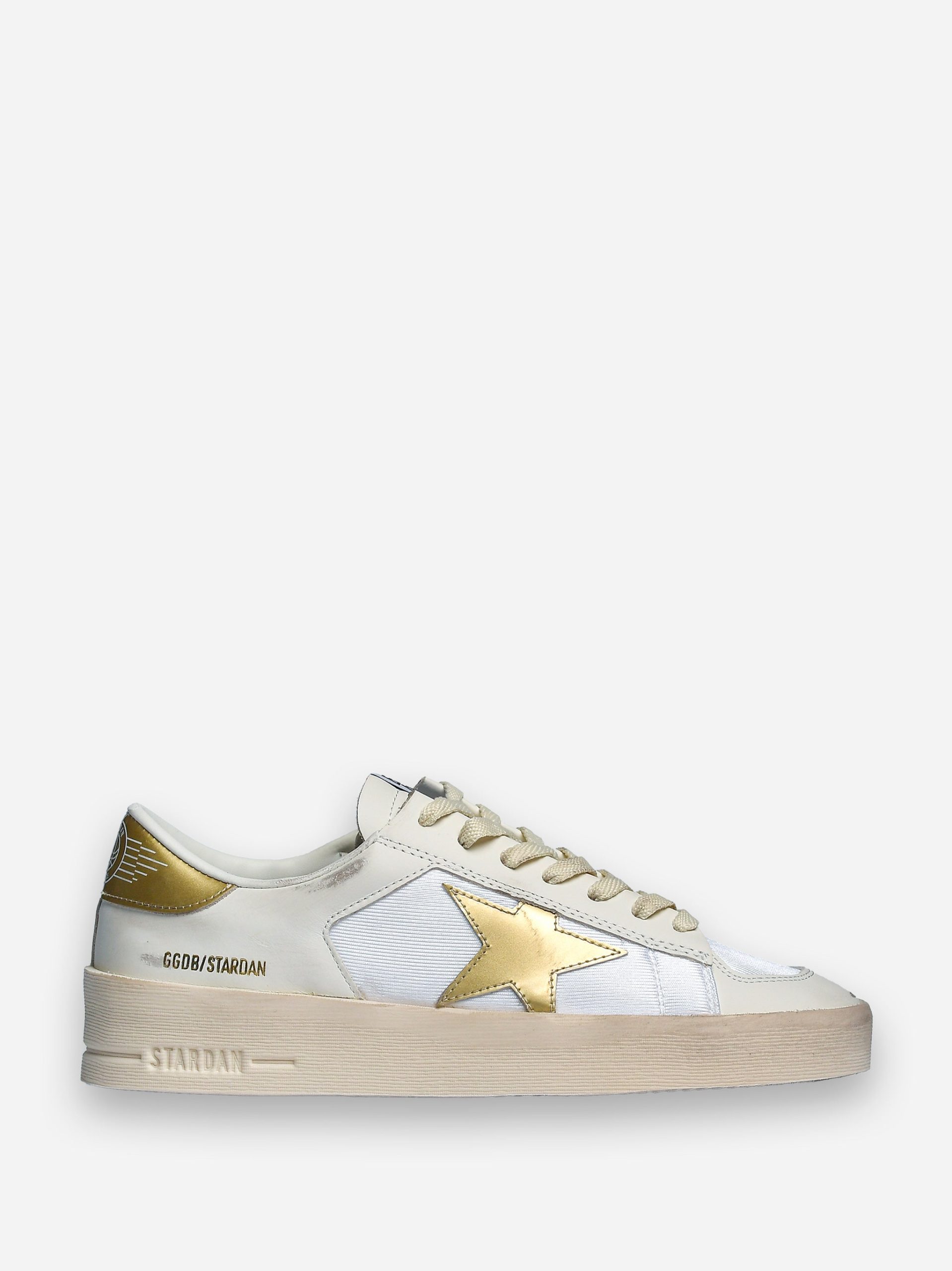 Sneakers stardan in pelle e nylon con stella e talloncino oro Bianco