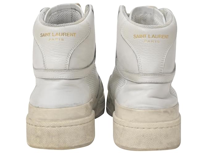 Sneakers alte SL24 in pelle bianca distressed di Saint Laurent Bianco
