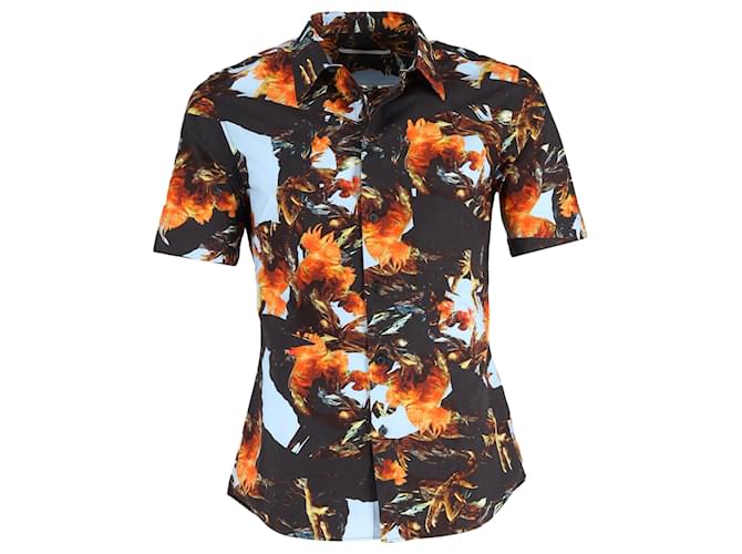 Camicia a maniche corte con stampa di combattimento di galli in cotone multicolore Givenchy