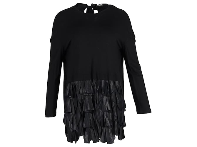 Abito Miu Miu Mini a maniche lunghe con volant in cotone nero