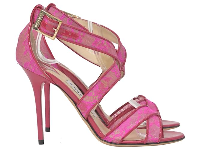 Décolleté con cinturini in pelle rosa e dettagli in pizzo Jimmy Choo Lottie