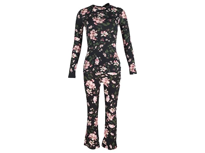 Top a collo alto Erdem Kelly e jeans flare cropped con cintura Vina in cotone stampato floreale