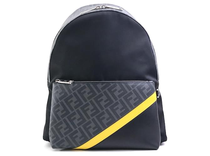 Zaino in nylon e pelle Fendi Zucca Nero