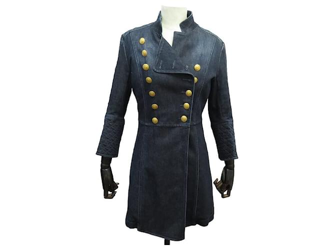 NUOVO CAPPOTTO PIERRE BALMAIN GIACCA MILITARE LUNGA FP77202J S 36 Blu navy