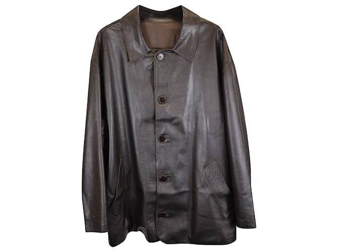 Giacca vintage a un bottone in pelle marrone Fendi Rosso