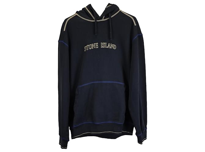 Felpa in cotone blu navy con logo ricamato Stone Island