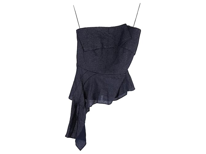 Top drappeggiato senza spalline in piqué metallico blu navy in viscosa di Roland Mouret